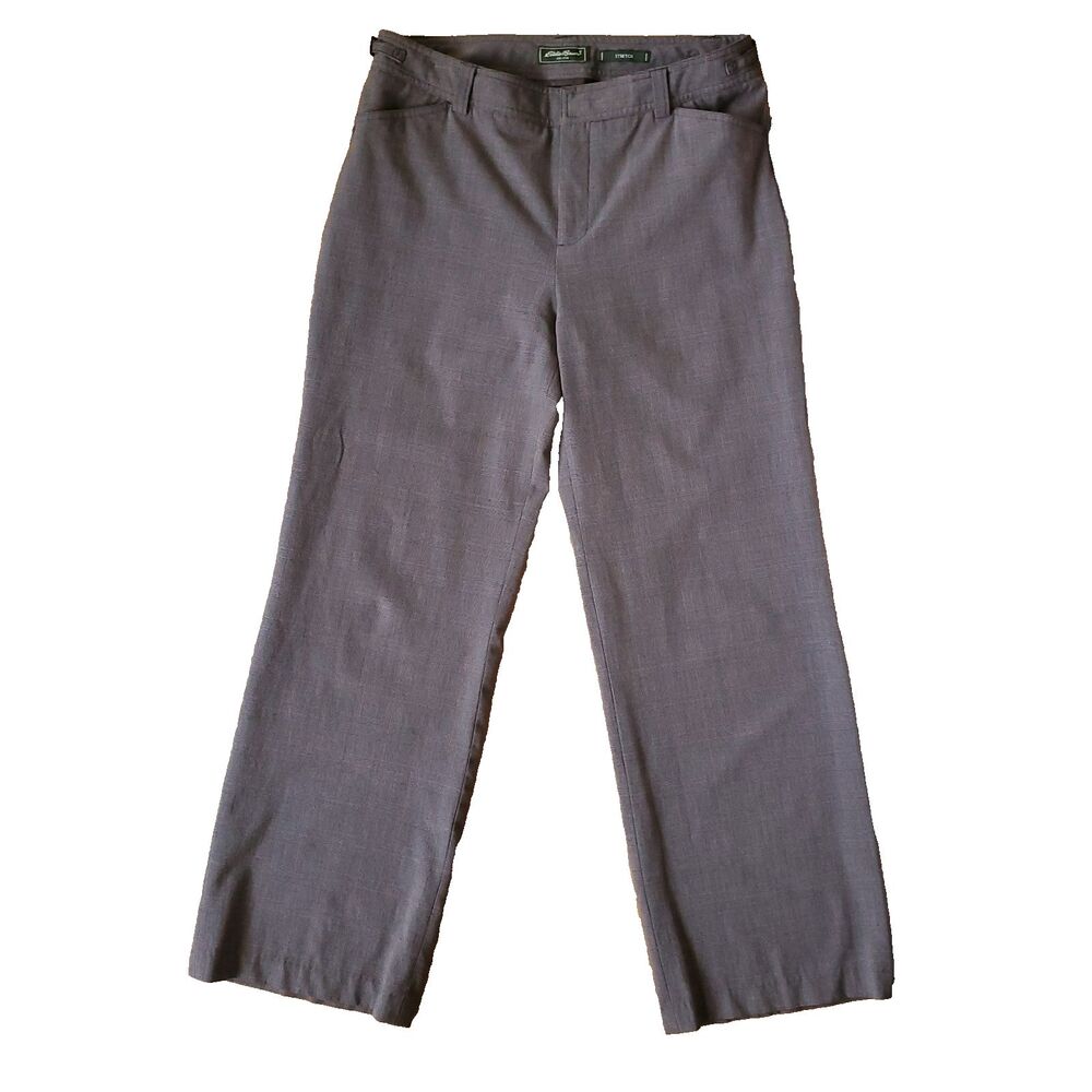 Eddie Bauer Pants Womens 10 Stretch Straight Leg Brown Glen Check Plaid Trousers